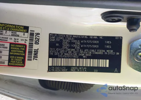 2015 Toyota Sequoia Limited 5.7L V8 из США, поврежденный, VIN 5TDJY5G15FS119032